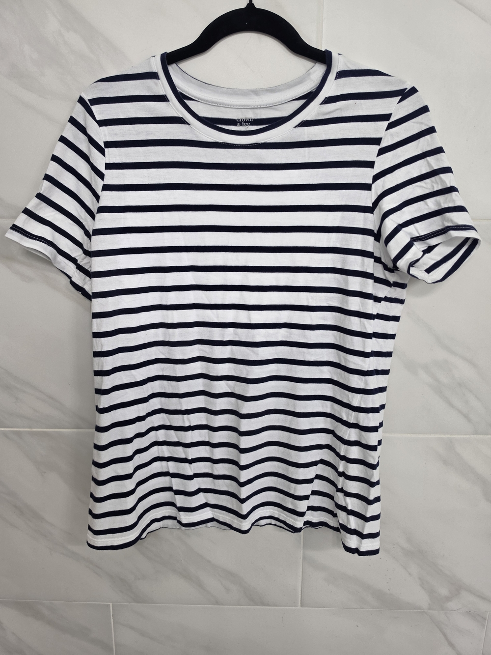 crown & ivy White and Navy Striped Short-Sleeve Tee